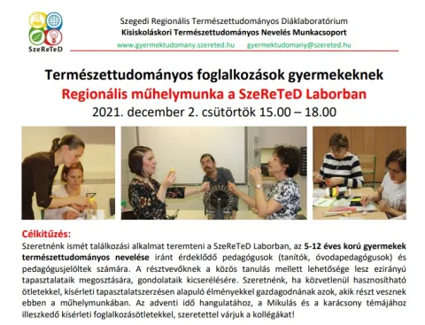 Meghívó műhelymunkára a Szegedi Regionális Természettudományos Diáklaboratóriumba